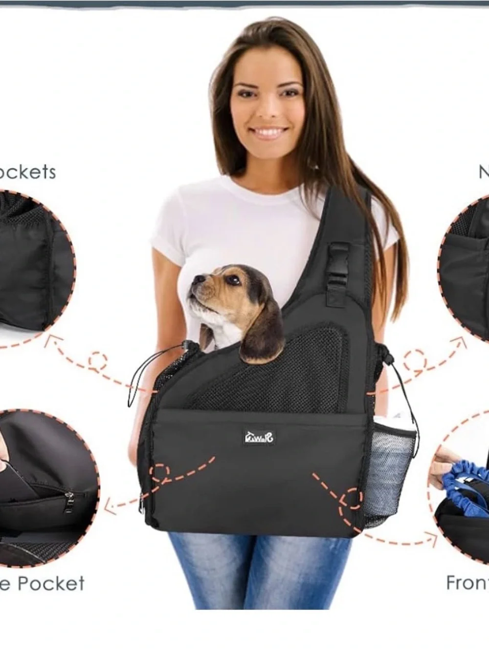 SlowTon Black Pet Dog Sling Carrier with Hard Bottom